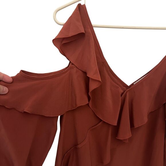 Bailey / 44 Rust Colored Cold Shoulder Ruffled 100% Silk Tank Top Size S - Picture 4 of 7
